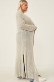 HDY6196 Oatmeal Womens Textured Stripe Loose Knit Side Slit Duster Alternate Angle
