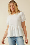 Womens Textured Puff Sleeve Asymmetric Panel Knit Top