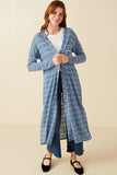 HDY7116 Blue Womens Loose Knit Striped Open Duster Full Body