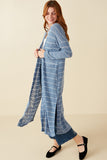 HDY7116 Blue Womens Loose Knit Striped Open Duster Side