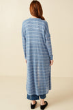 HDY7116W BLUE Plus Loose Knit Striped Open Duster Detail