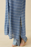 HDY7116W BLUE Plus Loose Knit Striped Open Duster Side