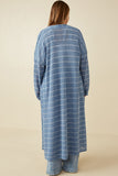 HDY7116 Mauve Womens Loose Knit Striped Open Duster Full Body