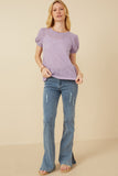 HDY7144W Lavender Plus Ribbed Knit Textured Puff Sleeve Top Front