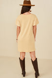 HDY8410 Womens Gathered Puff Sleeve French Terry Knit Dress Side