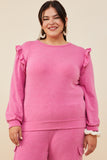 HDY8779W Fuchsia Plus Ruffled Long Sleeve French Terry Knit Top Front