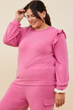 HDY8779W Fuchsia Plus Ruffled Long Sleeve French Terry Knit Top Full Body