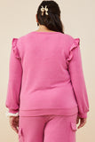 HDY8779W Fuchsia Plus Ruffled Long Sleeve French Terry Knit Top Side