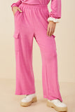 HDY8781W Fuchsia Plus Elastic Waist French Terry Knit Cargo Pants Front