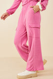 HDY8781 Fuchsia Womens Elastic Waist French Terry Knit Cargo Pants Gif