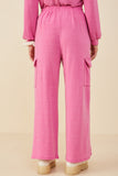 HDY8781 Fuchsia Womens Elastic Waist French Terry Knit Cargo Pants Side