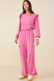 HDY8781 Fuchsia Womens Elastic Waist French Terry Knit Cargo Pants Back