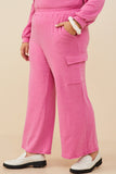 HDY8781W Fuchsia Plus Elastic Waist French Terry Knit Cargo Pants Gif