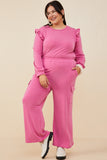 HDY8781W Fuchsia Plus Elastic Waist French Terry Knit Cargo Pants Back