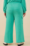 HDY8781W Green Plus Elastic Waist French Terry Knit Cargo Pants Side