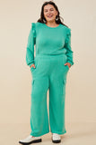 HDY8781W Green Plus Elastic Waist French Terry Knit Cargo Pants Back