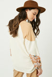 Hj1319W Ivory Plus Contrast Woven Sleeve Top Back