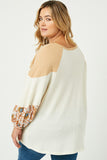 Hj1319 Ivory Womens Contrast Woven Sleeve Top Back