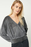 HJ3099 Slate Womens Surplice Textured Velvet Top Front