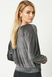 HJ3099 Slate Womens Surplice Textured Velvet Top Back