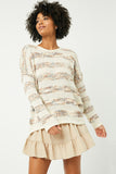 HJ3120 Cappuccino Womens Popcorn Stripe Knit Sweater Full Body