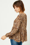 Ditsy Print Long Sleeve Babydoll Top