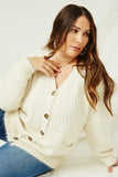 HJ3163 Cream Womens Fuzzy  Popcorn Sweater Knit Cardigan Whole Body