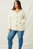 HJ3163 Cream Womens Fuzzy  Popcorn Sweater Knit Cardigan Back