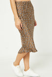 HJ3170W Brown Plus Satin Leopard Printed Midi Skirt Full Body