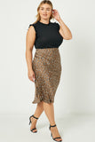 Satin Leopard Printed Midi Skirt