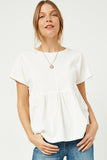 HJ3279 Off White Womens Seam Detailed Waffle Panel Top Back