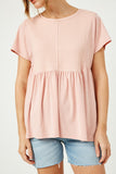 HJ3279 Pink Womens Seam Detailed Waffle Panel Top Front