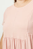 HJ3279 Pink Womens Seam Detailed Waffle Panel Top Detail