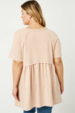 HJ3320 Blush Womens Short Sleeve Raw Edge Knit Peplum Top Detail