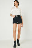 HJ3329W White Denim Plus Distressed Washed Color Denim Shorts Back