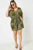 HJ3373 Olive Womens Bandana Print Pocket Knit Romper Gif