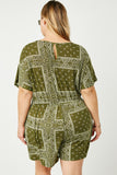 HJ3373 Olive Womens Bandana Print Pocket Knit Romper Detail