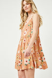 HJ3433W Salmon Womens Floral Tiered Sleeveless Swing Dress Back