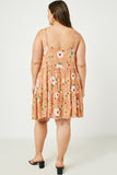 HJ3433 Salmon Womens Floral Tiered Sleeveless Swing Dress Full Body