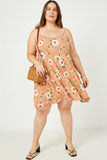 HJ3433 Salmon Womens Floral Tiered Sleeveless Swing Dress Side