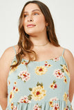 HJ3433 Seafoam Womens Floral Tiered Sleeveless Swing Dress Side