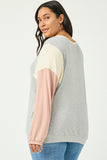 HJ3486 HEATHER GREY Womens Contrast Paneled Ribbed Knit Relaxed Tee Back