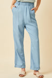 HK1011W Light Denim Plus Washed Tencel Elastic Waist Wideleg Pants Gif