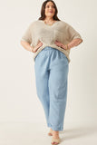 HK1011 Light Denim Womens Washed Tencel Elastic Waist Wideleg Pants Front