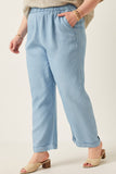 HK1011 Light Denim Womens Washed Tencel Elastic Waist Wideleg Pants Detail