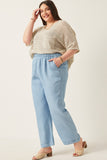 HK1011 Light Denim Womens Washed Tencel Elastic Waist Wideleg Pants Pose