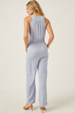 HK1012W Blue Plus Drawstring Waist Button Detail Tank Jumpsuit Front