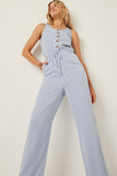 HK1012W Blue Plus Drawstring Waist Button Detail Tank Jumpsuit Detail