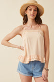 HK1057 Peach Womens Lace Trim Ruffled Hem Tank Full Body