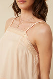 HK1057W Peach Plus Lace Trim Ruffled Hem Tank Front